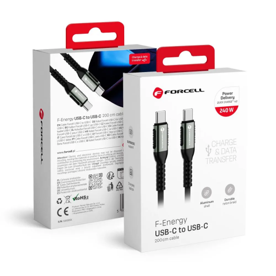 FORCELL F-ENERGY Câble nylon tressé USB-C vers USB-C 5A 240W 2m