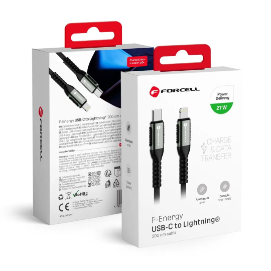 FORCELL F-ENERGY Câble nylon tressé USB-C vers Lightning 3A 27W 2m
