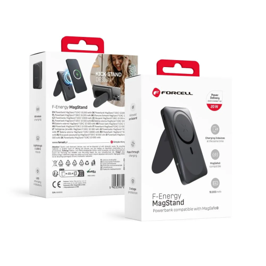 FORCELL F-ENERGY Batterie externe noire compatible MagSafe USB-A USB-C 20W 10 000 mAh
