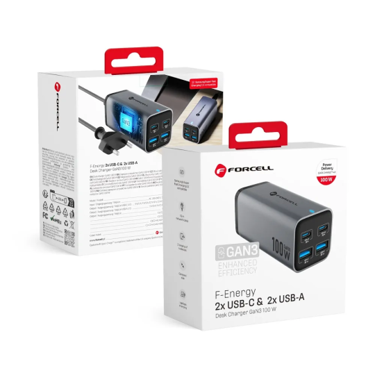 FORCELL F-ENERGY Chargeur de bureau multi-ports 2 x USB-C + 2 x USB-A 100W