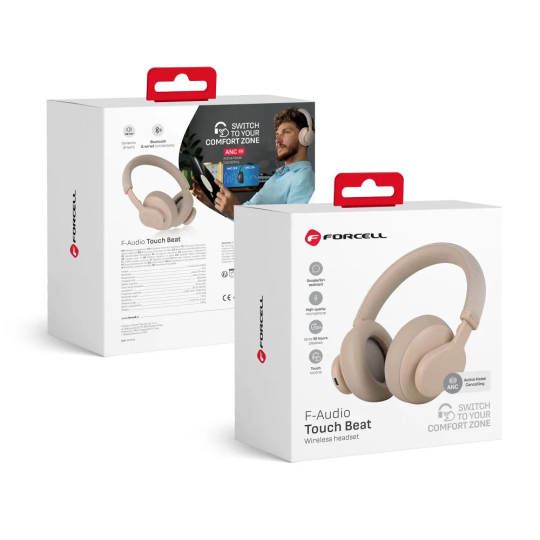 FORCELL F-Audio Casque bluetooth Touch Beat beige avec réduction de bruit active