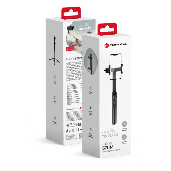 FORCELL F-GRIP S70M Trépied / Perche à selfie avec télécommande bluetooth