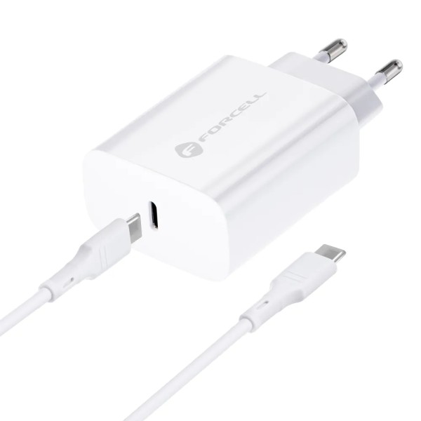 FORCELL F-ENERGY Chargeur secteur USB-C avec câble USB-C vers USB-C 3A 25W