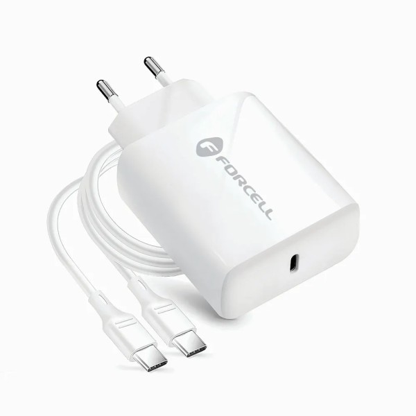 FORCELL Chargeur secteur avec câble USB type C et câble type C - 3A 25W avec fonction de charge PD et QC 4.0