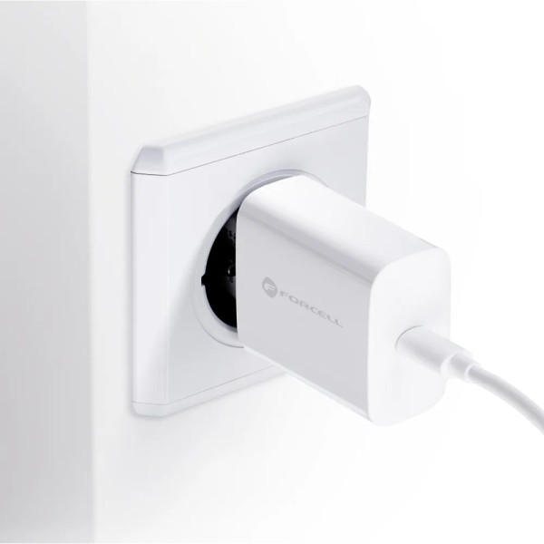 FORCELL Chargeur secteur avec câble USB type C et câble type C - 3A 25W avec fonction de charge PD et QC 4.0