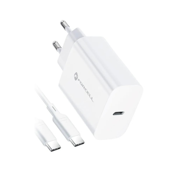 FORCELL Chargeur secteur avec câble USB type C et câble type C - 3A 25W avec fonction de charge PD et QC 4.0