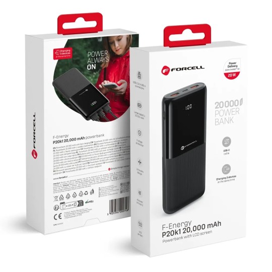 FORCELL F-ENERGY P20k1 Batterie externe Noire 3A 20W 20000 mAh USB-C USB-A