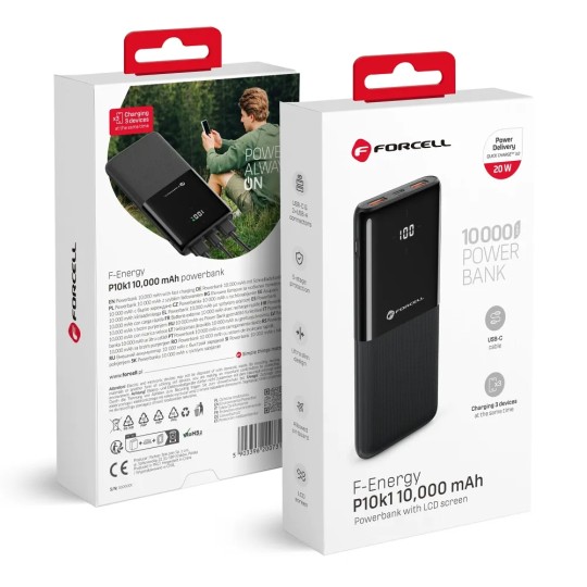 FORCELL F-ENERGY P10k1 Batterie externe Noire 3A 20W 10000 mAh USB-C USB-A