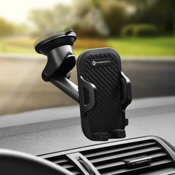 FORCELL Support de téléphone en carbone pour voiture pare-brise avec bras réglable