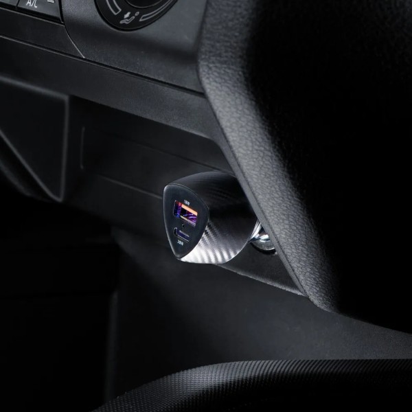 FORCELL F-ENERGY Chargeur adaptateur rapide carbone pour voiture USB-C20W + USB-A 18W 5A