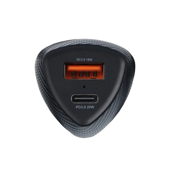FORCELL F-ENERGY Chargeur adaptateur rapide carbone pour voiture USB-C20W + USB-A 18W 5A