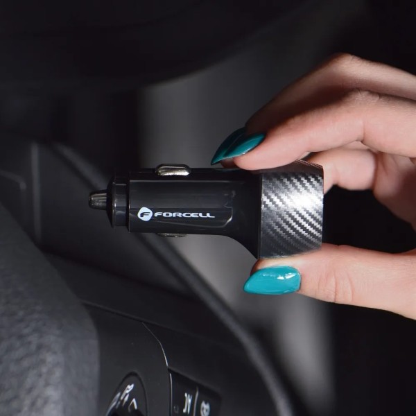 FORCELL F-ENERGY Chargeur adaptateur rapide carbone pour voiture USB-C20W + USB-A 18W 5A