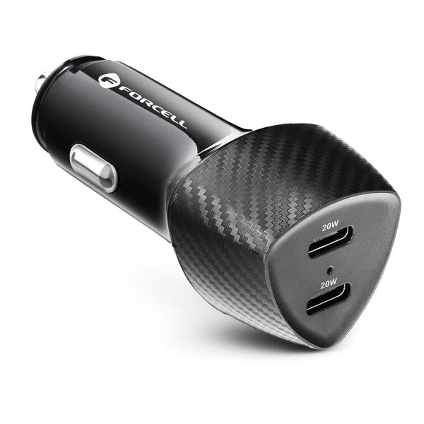 FORCELL F-ENERGY Chargeur adaptateur rapide carbone pour voiture 2x USB-C 20W