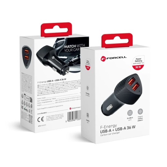 FORCELL F-ENERGY Chargeur adaptateur rapide carbone pour voiture 2x USB-A 18W