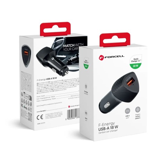FORCELL F-ENERGY Chargeur adaptateur rapide carbone pour voiture USB-A 3A 18W