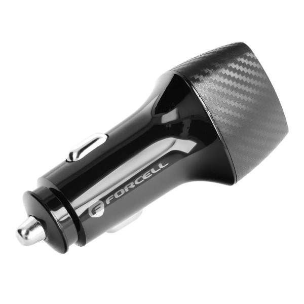 FORCELL F-ENERGY Chargeur adaptateur rapide carbone pour voiture USB-A 18W + câble USB-C 20W 3A