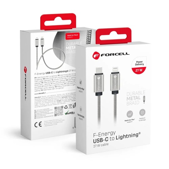 FORCELL F-ENERGY Câble métal charge rapide USB-C vers Lightning 27W 1m