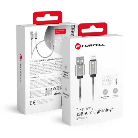 FORCELL F-ENERGY Metal C236 cable USB A to Lightning 2,4A 12W 1 m silver