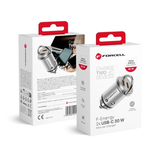 FORCELL F-ENERGY Mini chargeur adaptateur pour voiture 2x USB-C 30W