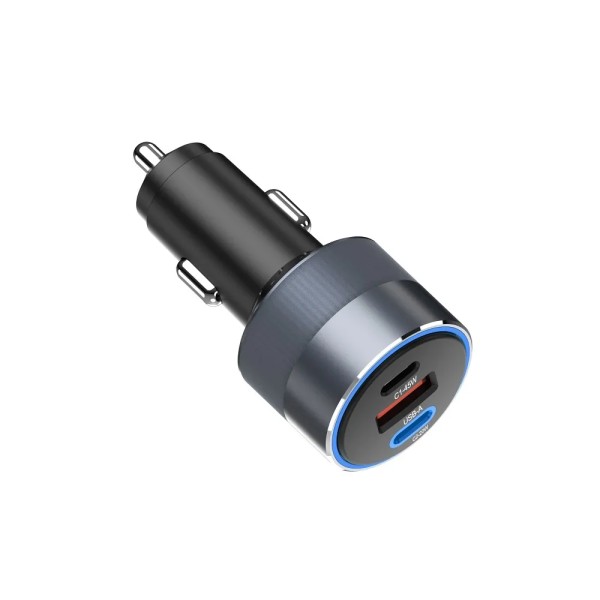 FORCELL F-ENERGY Chargeur adaptateur alu pour voiture 2x USB-C + USB-A 4.5A 65W