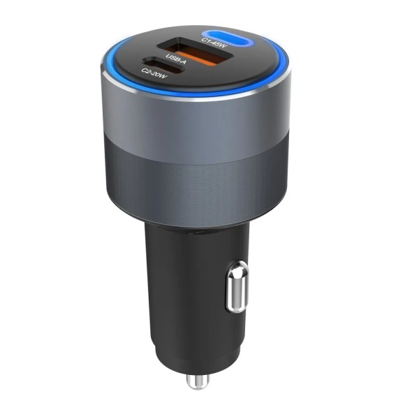 FORCELL F-ENERGY Chargeur adaptateur alu pour voiture 2x USB-C + USB-A 4.5A 65W