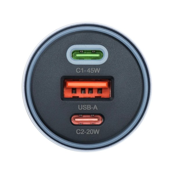 FORCELL F-ENERGY Chargeur adaptateur alu pour voiture 2x USB-C + USB-A 4.5A 65W
