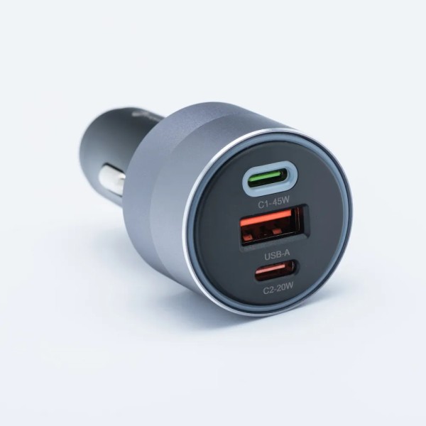 FORCELL F-ENERGY Chargeur adaptateur alu pour voiture 2x USB-C + USB-A 4.5A 65W