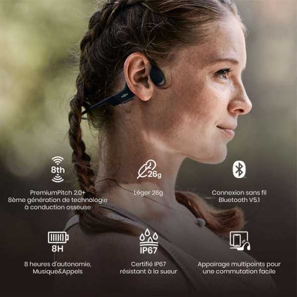 SHOKZ CASQUE BT CONDUCTION OSSEUSE OPENRUN CHARGEUR USB-C NOIR