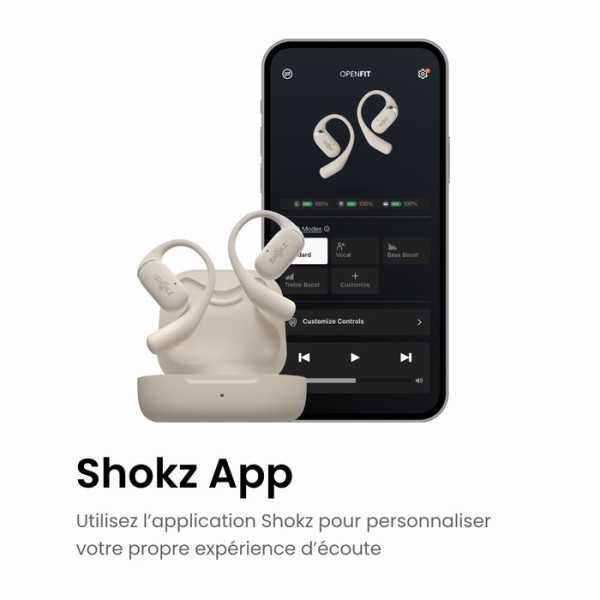 SHOKZ OpenFit Beige - Ecouteurs bluetooth TWS à conduction osseuse