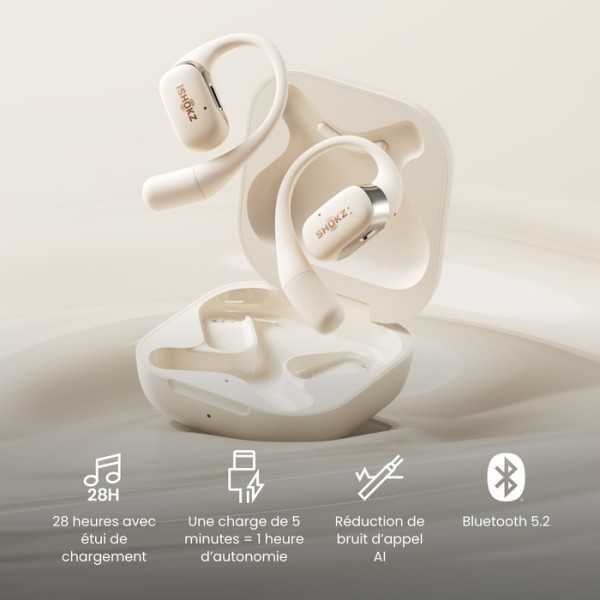 SHOKZ OpenFit Beige - Ecouteurs bluetooth TWS à conduction osseuse