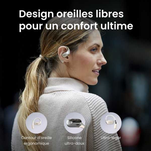 SHOKZ OpenFit Beige - Ecouteurs bluetooth TWS à conduction osseuse