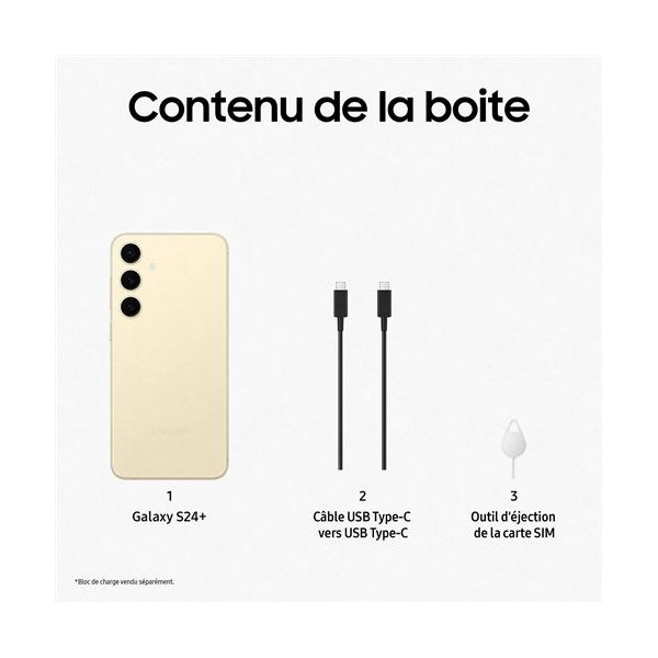 Contenu de la boîte du SAMSUNG Galaxy S24+ 5G Dual SIM 12Go/256Go Crème - Neuf