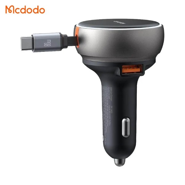 MCDODO Chargeur Allume-Cigare CC-4850 80W avec Câble Rétractable Noir