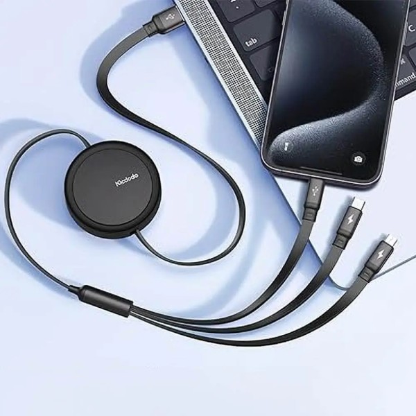 MCDODO Câble Data Multi CA-7256 3 en 1 (USB vers Lightning + Micro + Type-C) 1.2m Noir