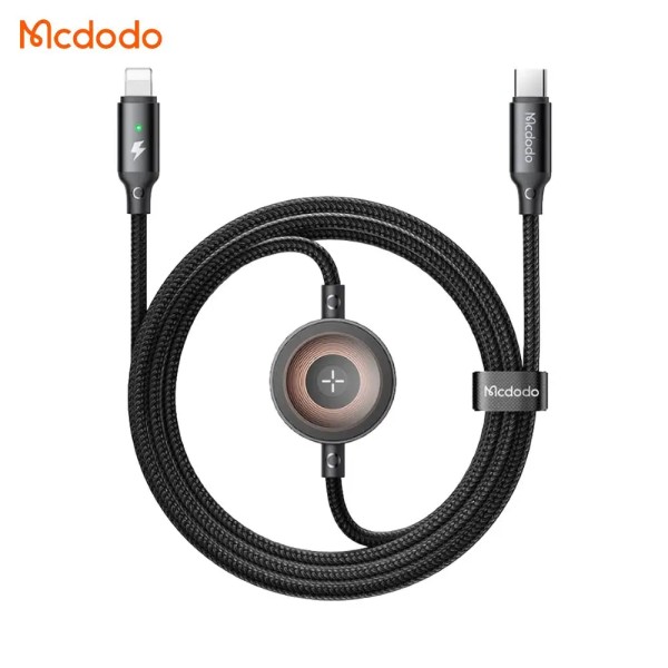 MCDODO Câble de Charge Montre Connectée CA-2580 Type-C vers Type-C 60W + Pad de Charge à Induction Apple Watch (1.5m) Noir
