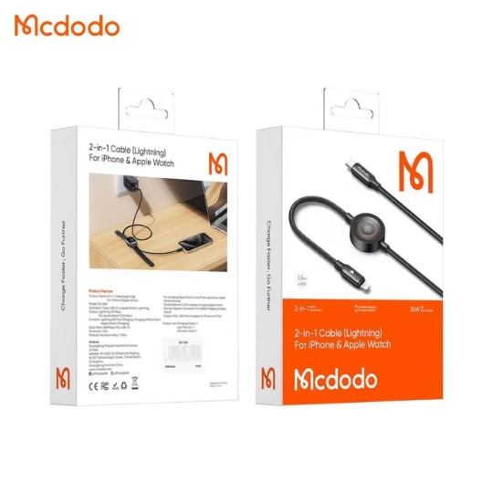 MCDODO Câble de Charge Montre Connectée CA-2580 Type-C vers Type-C 60W + Pad de Charge à Induction Apple Watch (1.5m) Noir