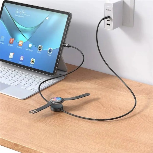 MCDODO Câble de Charge Montre Connectée CA-4170 Type-C vers Type-C 60W + Pad de Charge à Induction Samsung Watch (1.5m) Noir