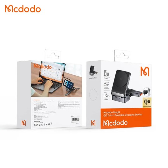 MCDODO Station de Charge sans Fil CH-5190 Qi2 Pliable 3 en 1 Noir