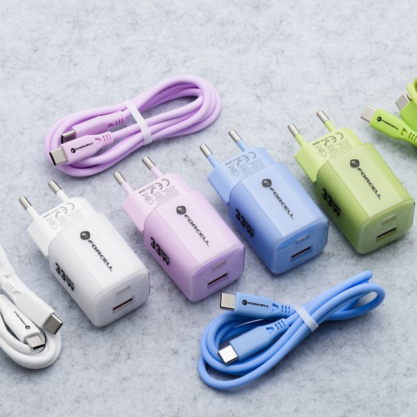 FORCELL F-ENERGY CRYSTAL Chargeur secteur USB-C USB-A GaN3 33W avec câble USB-C vers USB-C
