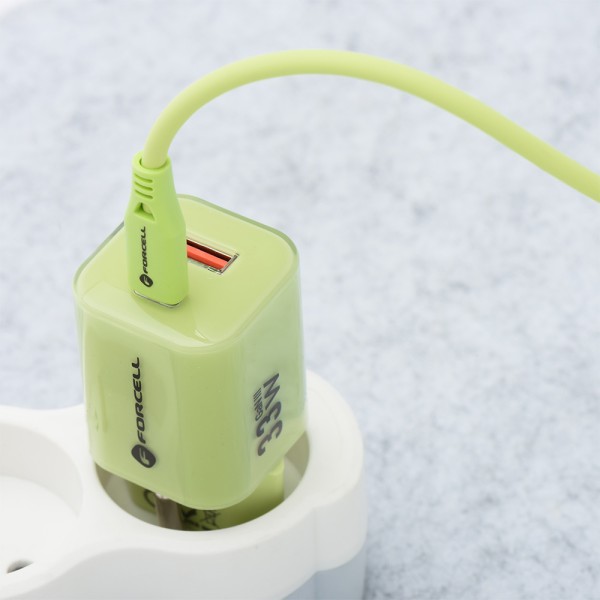 FORCELL F-ENERGY CRYSTAL Chargeur secteur USB-C USB-A GaN3 33W avec câble USB-C vers USB-C