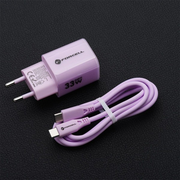 FORCELL F-ENERGY CRYSTAL Chargeur secteur USB-C USB-A GaN3 33W avec câble USB-C vers USB-C