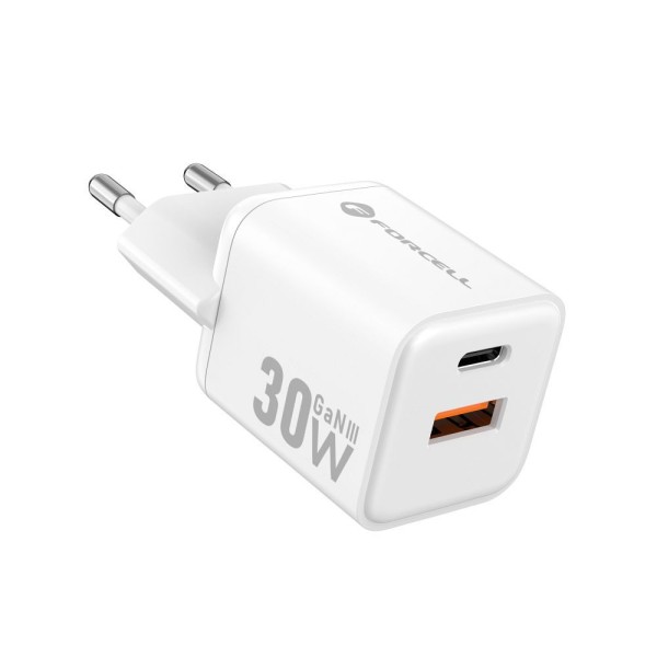 FORCELL F-ENERGY Mini chargeur blanc compacte GaN3 30W USB-C USB-A