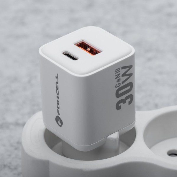 FORCELL F-ENERGY Mini chargeur blanc compacte GaN3 30W USB-C USB-A