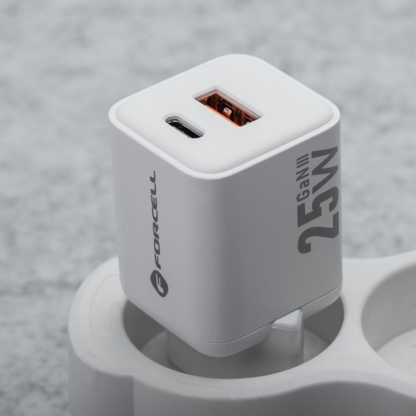 FORCELL F-ENERGY Mini chargeur blanc compacte GaN3 25W USB-C USB-A