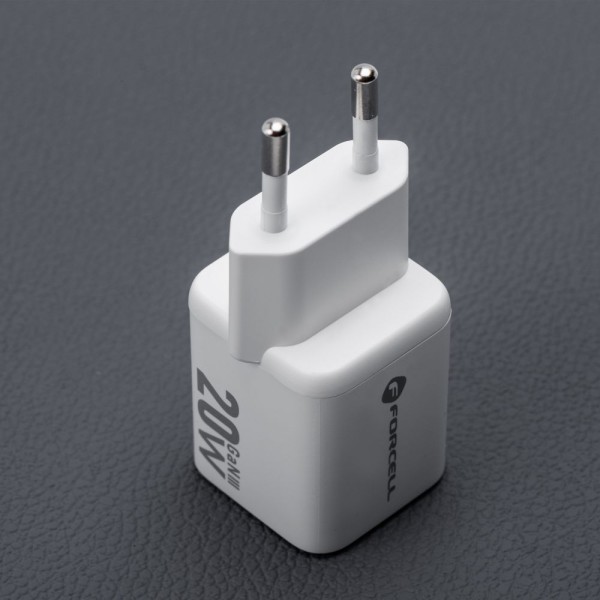 FORCELL F-ENERGY Mini chargeur blanc compacte GaN3 20W USB-C USB-A