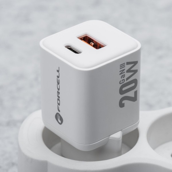 FORCELL F-ENERGY Mini chargeur blanc compacte GaN3 20W USB-C USB-A