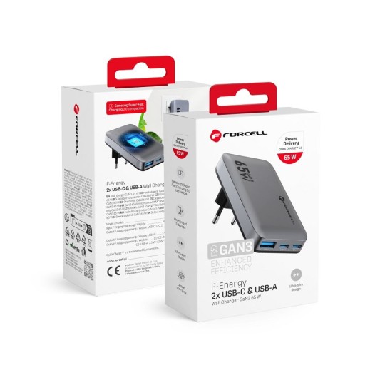 FORCELL F-ENERGY Chargeur mural ultra-fin 65W 2x USB-C USB-A