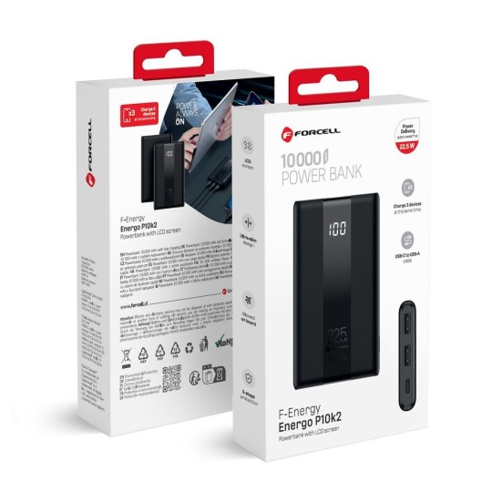 FORCELL F-ENERGY P10K2 Batterie externe avec câble USB-C vers USB-A 10 000mAh 22.5W