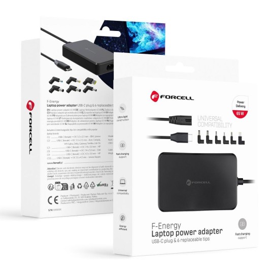 FORCELL F-ENERGY Chargeur universel pour ordinateur portable + 6 adaptateurs 65W