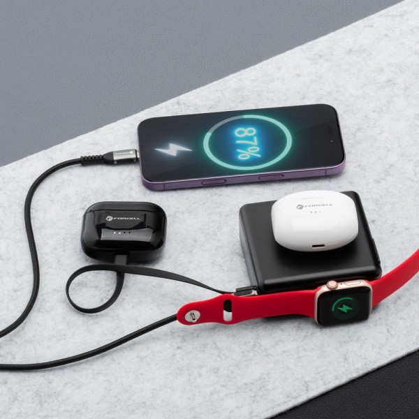 FORCELL F-ENERGY Chargeur multifonction 6-en-1 USB-A + USB-C 45W + Batterie externe 15 000mAh + MagSafe & Apple Watch